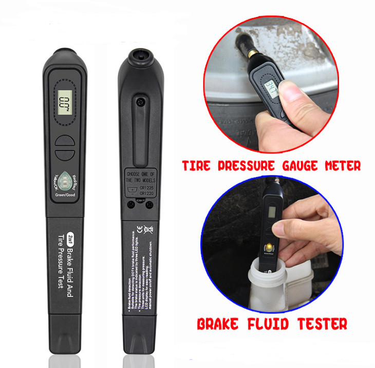 2-i-1 bromsvätsketestare och däcktrycksmätare