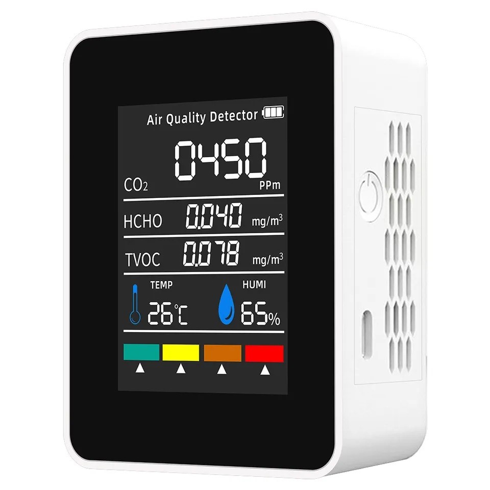 Luftkvalitetsmätare 5-i-1 CO₂ TVOC HCHO Temperatur Luftfuktighet – Inomhusbruk