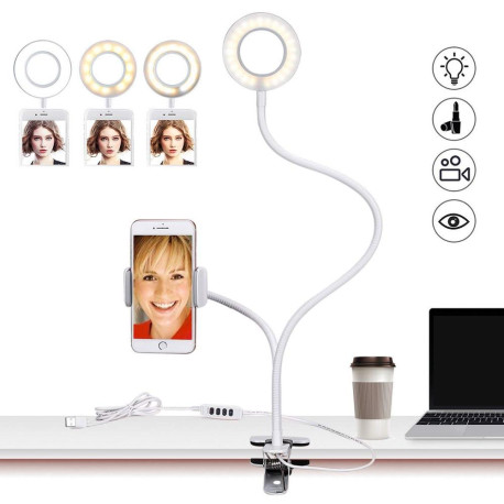 Ringlampa med flexibel arm och mobilhållare